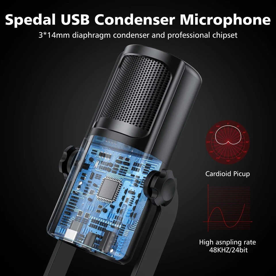 Spedal USB Microphone 4 Professional Pickup Patterns Computer Mic for PC Mac A - Image 4 of 4