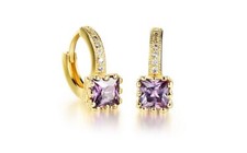 18k Gold Plated Purple Cubic Zirconia Small Hoop Earrings for Girls