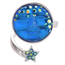 Kirks Folly Goddess Seaview Moon Adjustable Ring Sterling Silver tone Blue