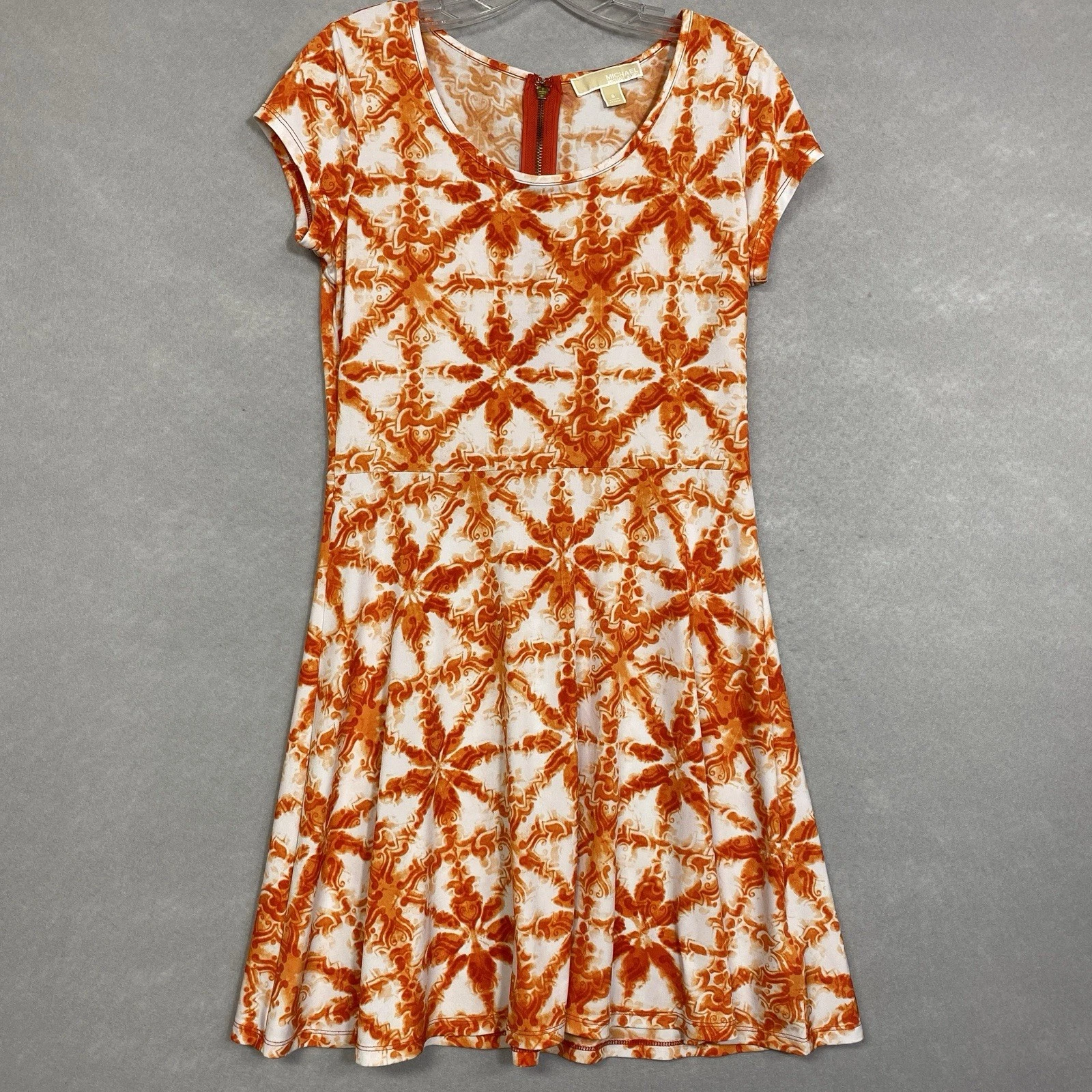 Abito Michael Kors donna S elasticizzato geometrico floreale arancione manica corta comodo