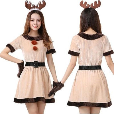 Brand new Santa Claus costume dress, beige, reindeer design, one size fits all.