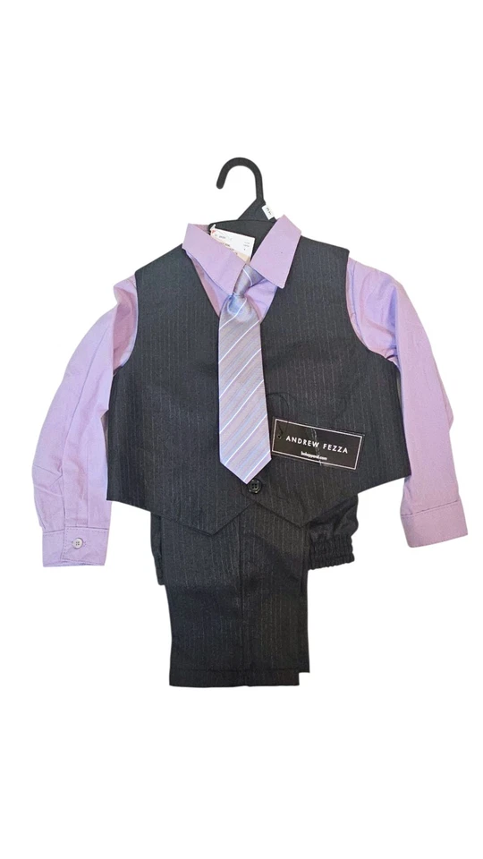 Conjunto de 4 chalecos abotonados talla 3T para niños con corbata púrpura - Andrew Fezza Foto 2 de 4