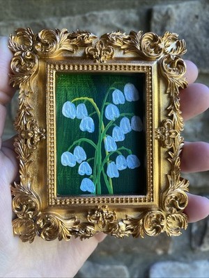 Lily Of The Valley Flowers Original Painting ,miniature,small,gold,framed