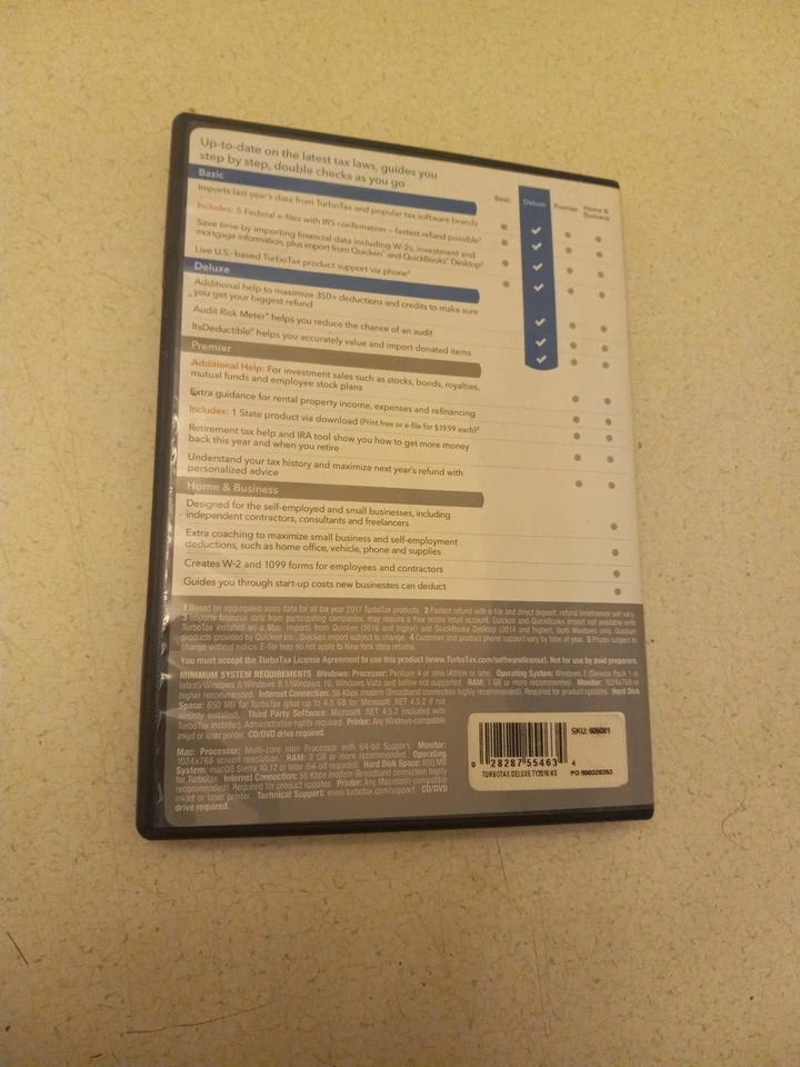 Intuit TurboTax Deluxe 2018 Federal Returns Federal E-File State Returns Irs Tax - Image 2 of 3