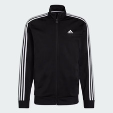 Adidas Mens 3 Stripes Tricot Regular Full Zip Track Jacket Black White Sz L