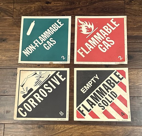 Lot Of 4 VTG Chicago Railroad CarboardSigns Flammable, Corrosive, Non Flammable