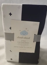 CLOUD ISLAND  2-PACK  CRIB FITTED SHEET 100% COTTON OEKO-TEX WHITE/NAVY