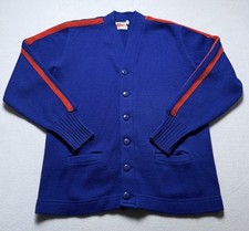 Vintage Dehen Knitting Co Varsity Cardigan Sweater Mens Size 42 Blue Pcokets