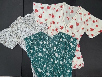 Lot of 3 Sienna Sky Peplum Faux Wrap Y2K Tops Womens XS/S White Blue Pink Green
