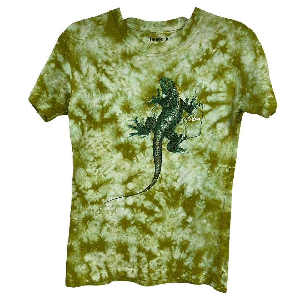 Camiseta Tropic Joe's Talla 10 Verde Tie Dye Iguana Gráfico 3D Informal Playa Tropical Foto 3 de 4