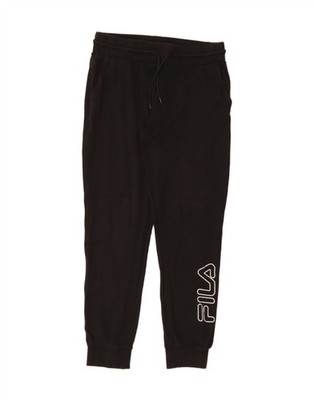 FILA Womens Graphic Tracksuit Trousers Joggers UK 14 Medium Black Cotton CE05