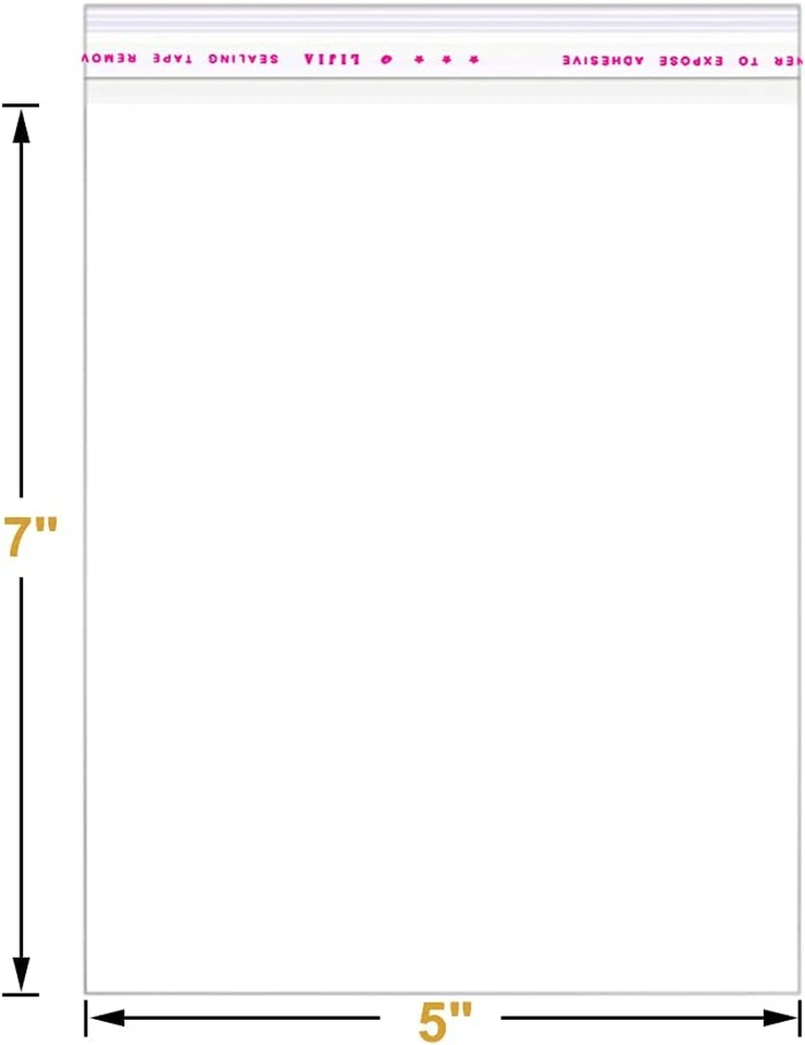 200 Piezas Celofán Resellable Auto Sellante Transparente 5" x 7" Grueso 1.6 Mil Poli B... Foto 2 de 4