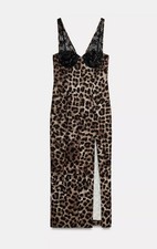 Zara Women's Animal Print Lace Midi Dress Leopard Size S NWT