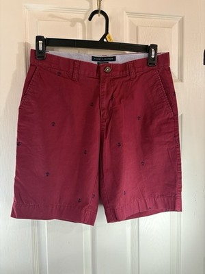 Tommy Hilfiger Mens 30 Custome Fit Shorts Chino Pockets Anchor Sailor Burgundy 