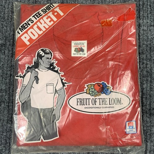 Vintage 1984 Fruit Of The Loom Pocket T Tee Shirt USA Men’s Size L 42" x 44" Red