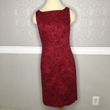 Express Red Floral Stretch Dress Sleeveless Knee Length Double Slit Size 7/8