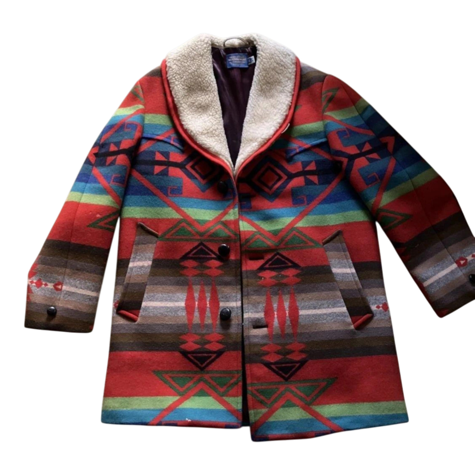 Pendleton Wool Coat 40 Geometric Pattern Multi-Co… - image 1