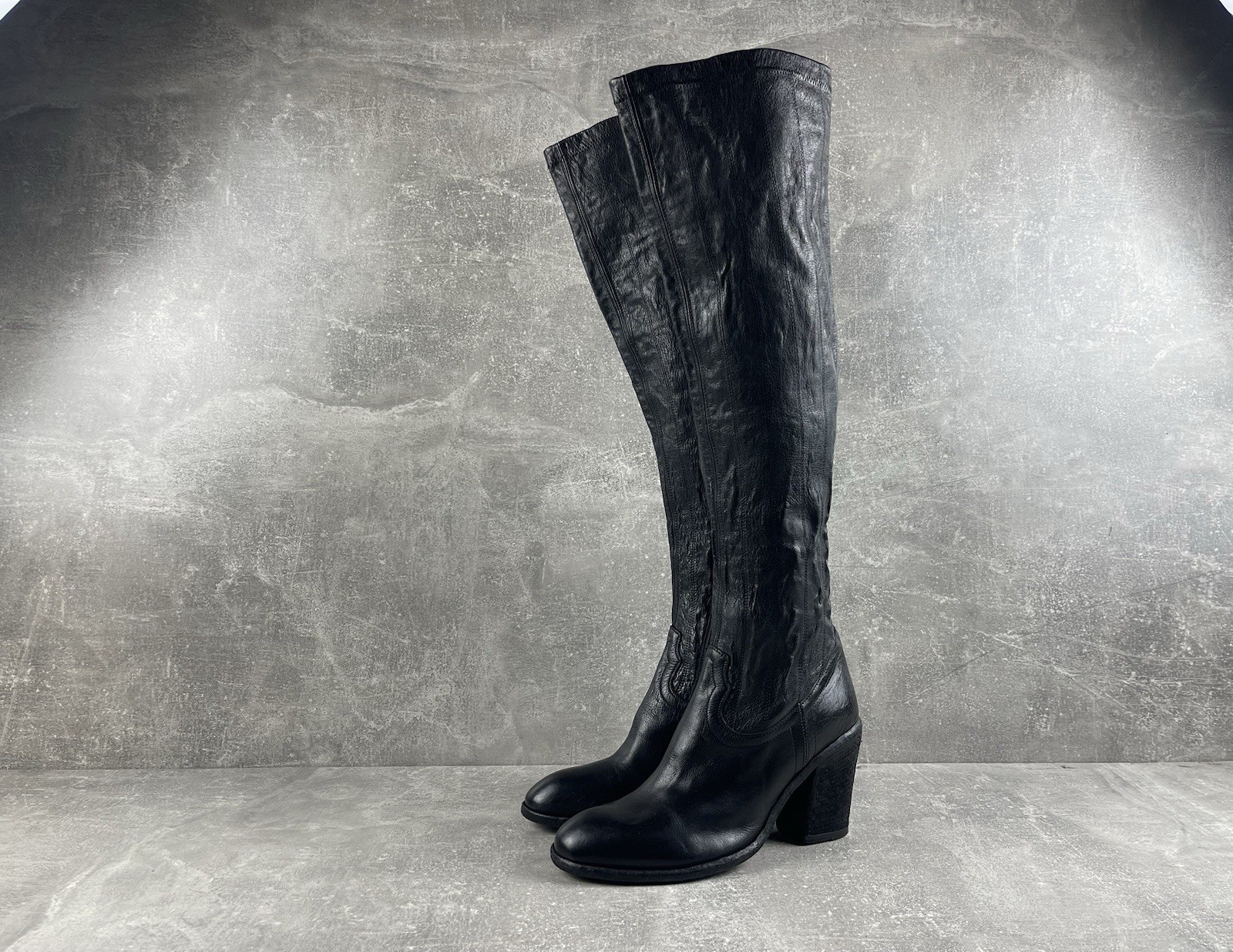 Fauzian Jeunesse Black Avant Garde Leather Tall Riding Boots Size 39 Made in IT