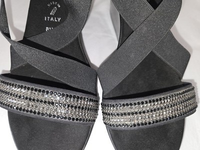 Italian Shoemakers Strappy Wedge Sandals Black Women's Size 8.5 Rhinestones