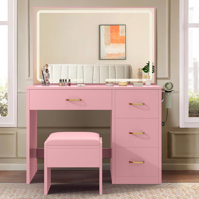 Elegant Makeup Vanity Table with 3 Light Modes & Storage Drawers