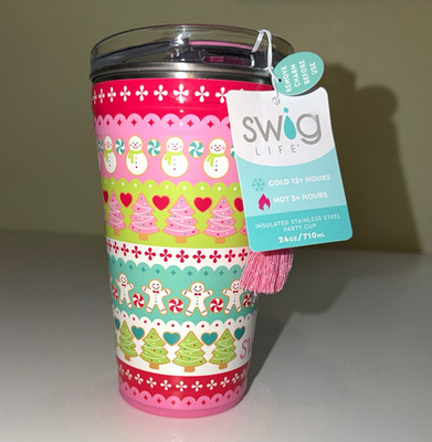 NWT Swig Life ''Cookie Jar'' Christmas 24oz Insulated Party Cup Tumbler Pink