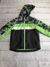 London Fog Jacket Youth 5-6 Green Gray Camo Hooded Fleece Lined Windbreaker
