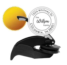 Custom Address Ideal Seal Embosser with 20 Gold Seals Personalized Round Embosse