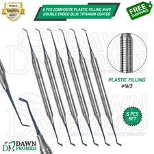 6 Pcs Composite Plastic Filling Instrument #W3 Double Ended Blue Titanium Coated