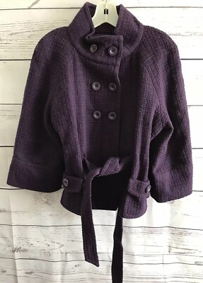 Apt. 9 Women s English Purple Jacket size PL 3/4 Sleeve Buttons Belted Bolero