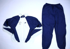 VTG Nike Womens Blue White Drawstring Pants Full Zip Jacket 2 Piece Track Suit L