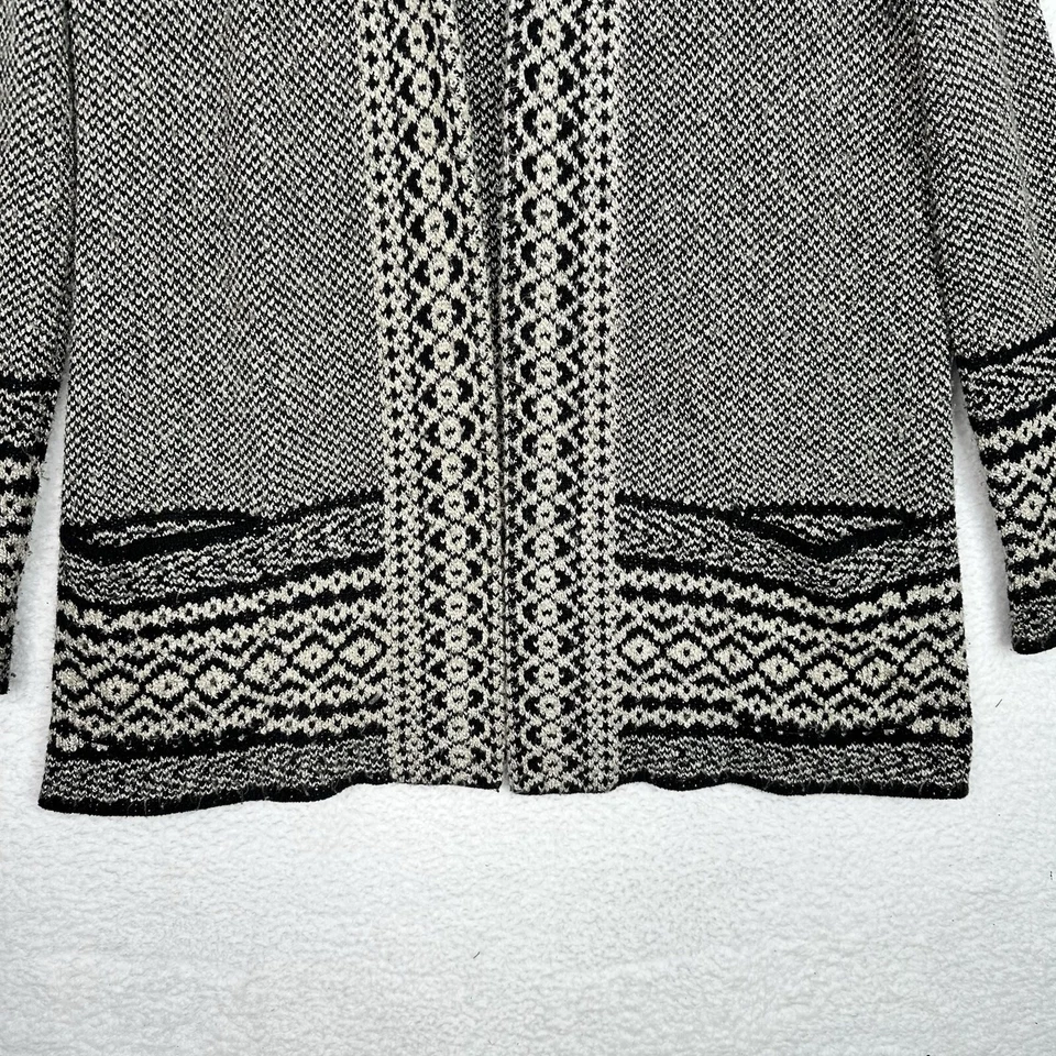 Lucky Brand Womens XL Open Front Cardigan Sweater Black White Print Shawl Collar - Image 4 of 4