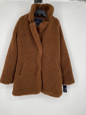 LUCKY BRAND Sherpa Faux Shearling Teddy Fleece Coat Jacket Pecan