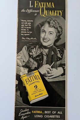 1951 Vintage Fatima cigarettes Mrs. Clay Borden print ad 