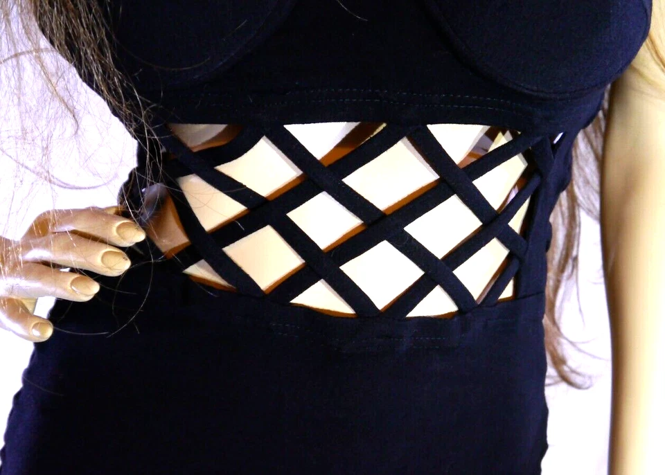 Kleid schwarz Cottelli Collection Größe S/M verführerisch sexy Netz Dekolleté - Bild 3 von 4