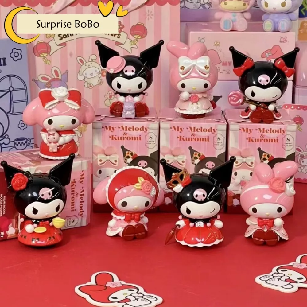 Sanrio Anime Kuromi My Melody Blind Box Rose And Earl Series Action Figure  Collection Pvc Decor Model Dolls Children Toys Gift