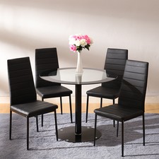 Glass Round Dinning Table + 2/4 Faux Leather Padded Chairs Kitchen Set Furniture