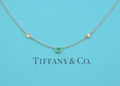 Tiffany Co Emerald DIamond 18K Yellow Gold Necklace - Main Image