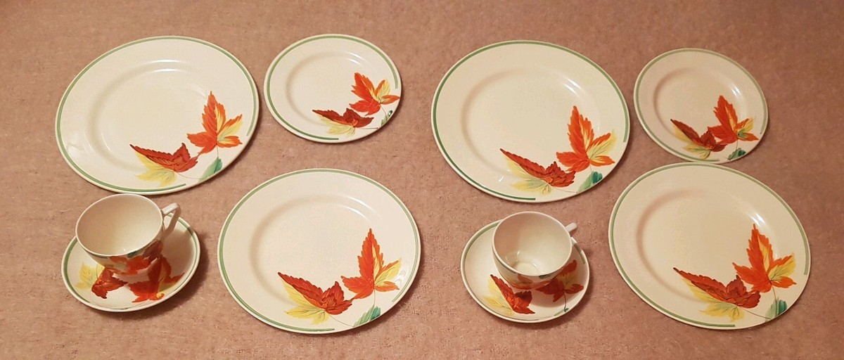 🔶️ART DECO CLARICE CLIFF DINNER SETTING FOR TWO HONEYGLAZE