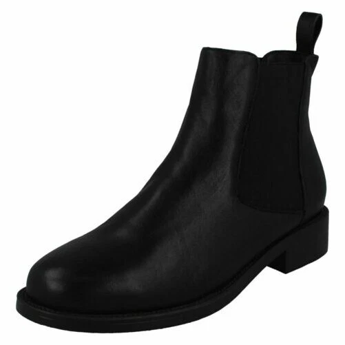 Femmes Spot On Décontracté à Enfiler à Talon Cuir Bottines F5R0968 - Photo 1/1