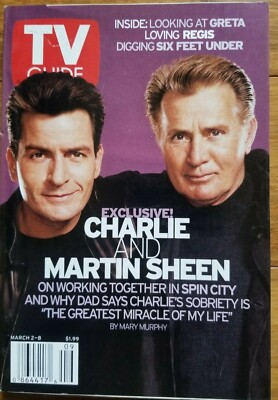 TV Guide 3/2/02 Charlie & Martin Sheen, ''Six Feet Under,'' Regis Philbin