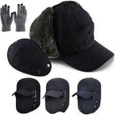 Men's Thermal Warm Set Ear Flap Hat with Face Mask Gloves Fur Lined Ski