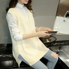Damen Gestrickt Weste Pullover Sweatshirt Freizeit Top V Ausschnitt Weich Warm