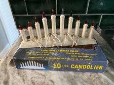 Vintage 10 Lite Candolier w/ Midget Bulbs, Original Box Candelabra Plastic Drip 