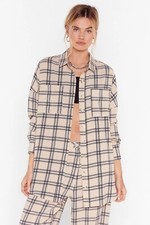 Check Oversized Longline Shirt size 2. This shirt features a relaxed Women’s Top