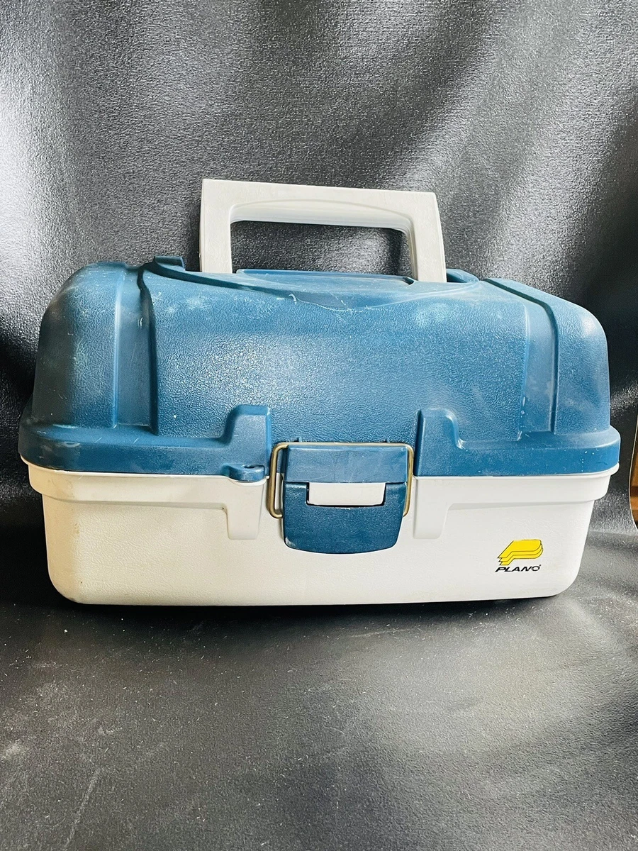 Vintage PLANO Fishing Tackle Box Blue Gray Tackle Storage Angling Bin 2 Tray
