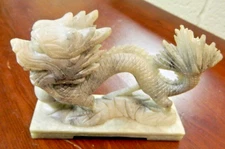 Vintage Hand Carved Gray Stone Chinese Dragon w/ Pearl Ball Wisdom