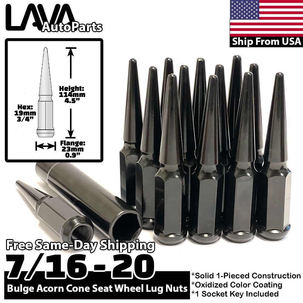 20x Black 7/16-20 Spike Wheel Lug Nut Fit Vintage Pontiac