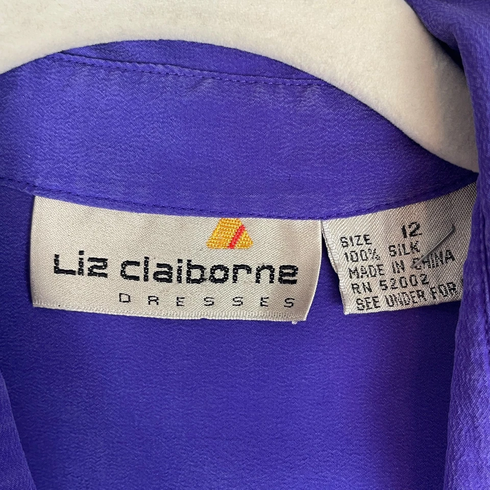Vintage Liz Claiborne Dress Size 12 Purple 100% Silk Long Sleeve Secretary - Image 2 of 4