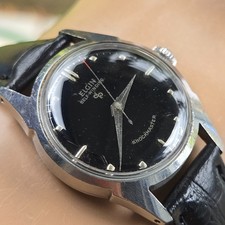 Vintage ELGIN Shockmaster 6805 men's automatic watch Black dial Swiss 1950s