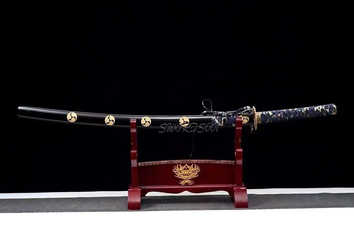 Elegant Blue Black Katana Sharp Japanese Samurai Sword T10 Steel